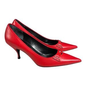 Marc Jacobs Red Leather Heels Size 8 Made in Italy Silver Accent Vintage Style